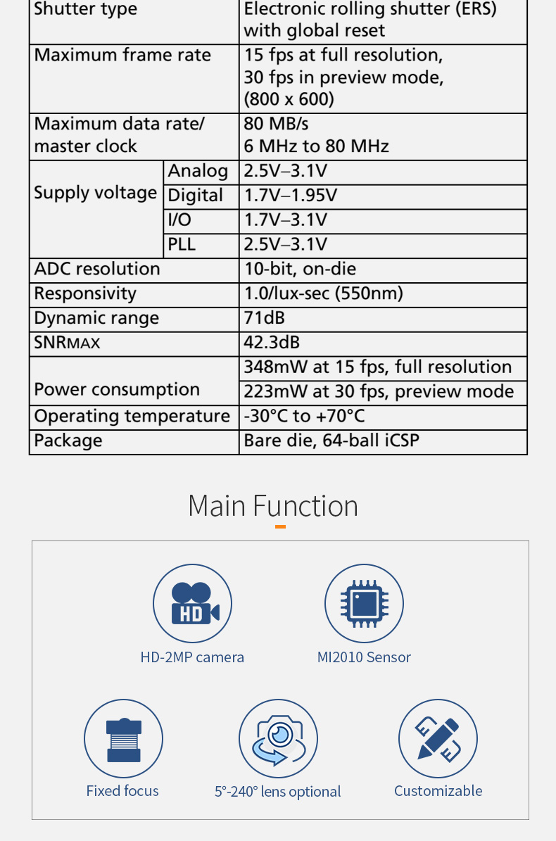 Dogoozx MI2010 HD 2MP Self With ISP JPEG YUV  Wide Angle DVP PCBA Camera Module插图2