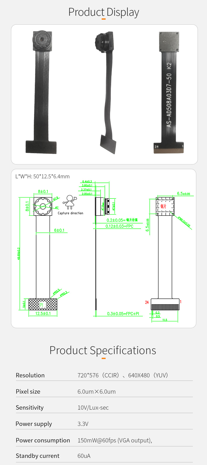 Dogoozx HD 0.3MP VGA 60FPS With ISP YUV BF3005 Translate pen Camera Module DVP插图1