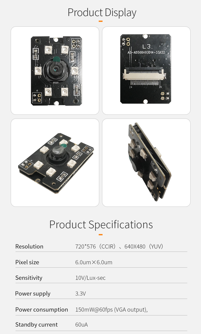 Dogoozx BF3005 vga 60fps with ISP YUV LED board code scanning DVP camera module PCBA插图1