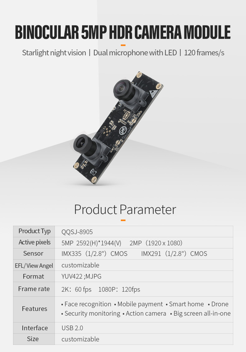 Dogoozx HDR With Microphone 2MP 5MP IMX291 IMX335 Cmos binocular USB Camera Module插图