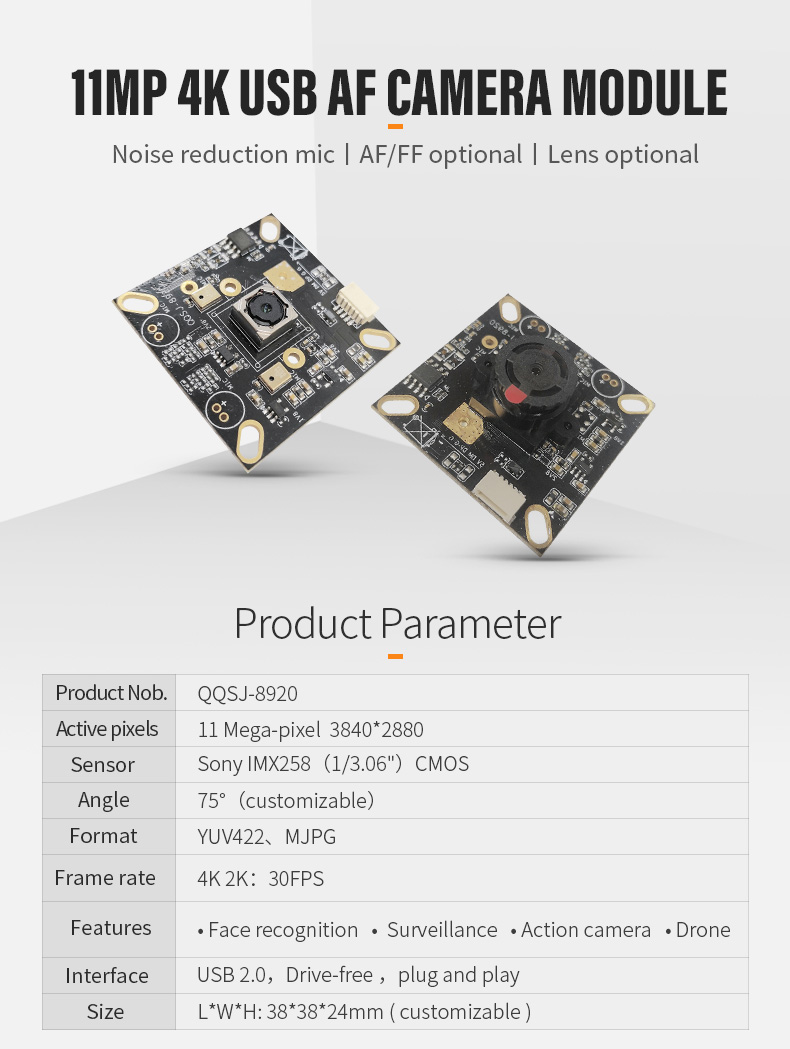 Dogoozx 11mp IMX258 4K Built-in Mic AF FF YUV MJPG USB Cosmetic instrument Camera Module插图