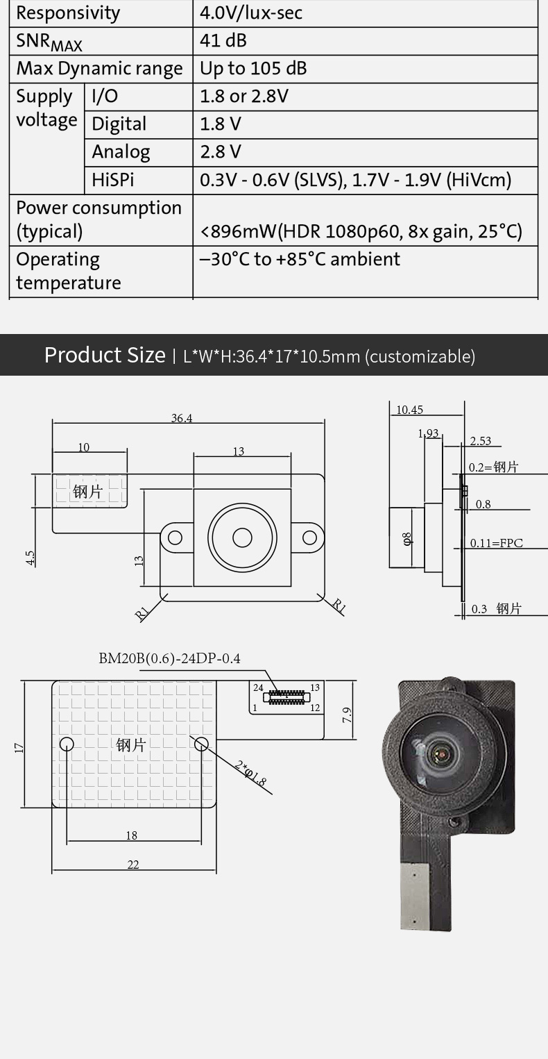 Dogoozx AR0230 1080P HDR low power consumption Fingerprint identification camera module插图2