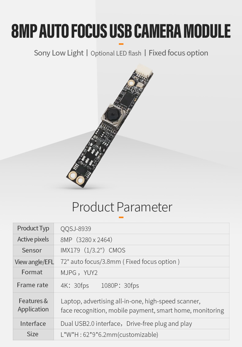 Dogoozx IMX179 8mp MJPG Yuv AF Auto Focus Automobile nameplate recognition USB Camera Module插图