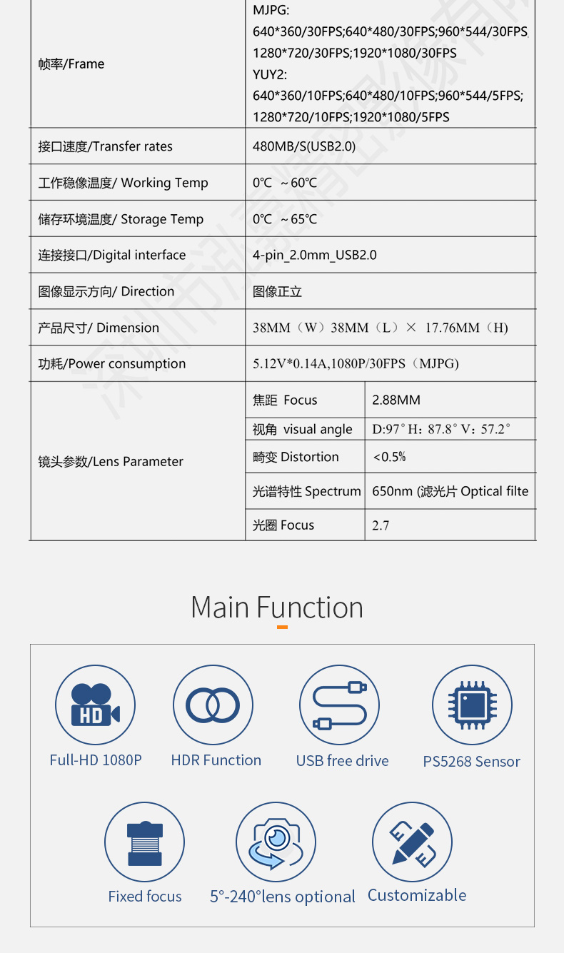 Dogoozx 1080P HDR backlight monitoring PS5268 with MIC visual intercom camera module usb插图2