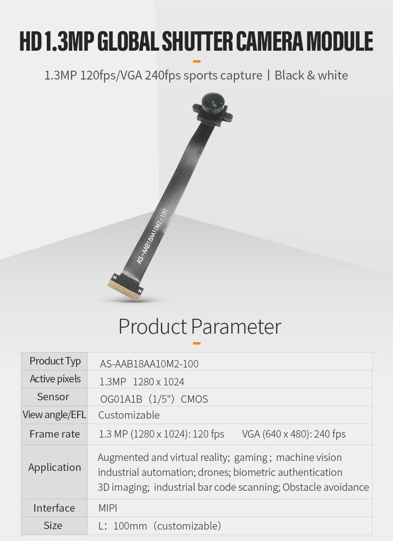 Dogoozx 1.3MP 240fps motion capture global exposure OG01A1B robot VR camera module MIPI插图