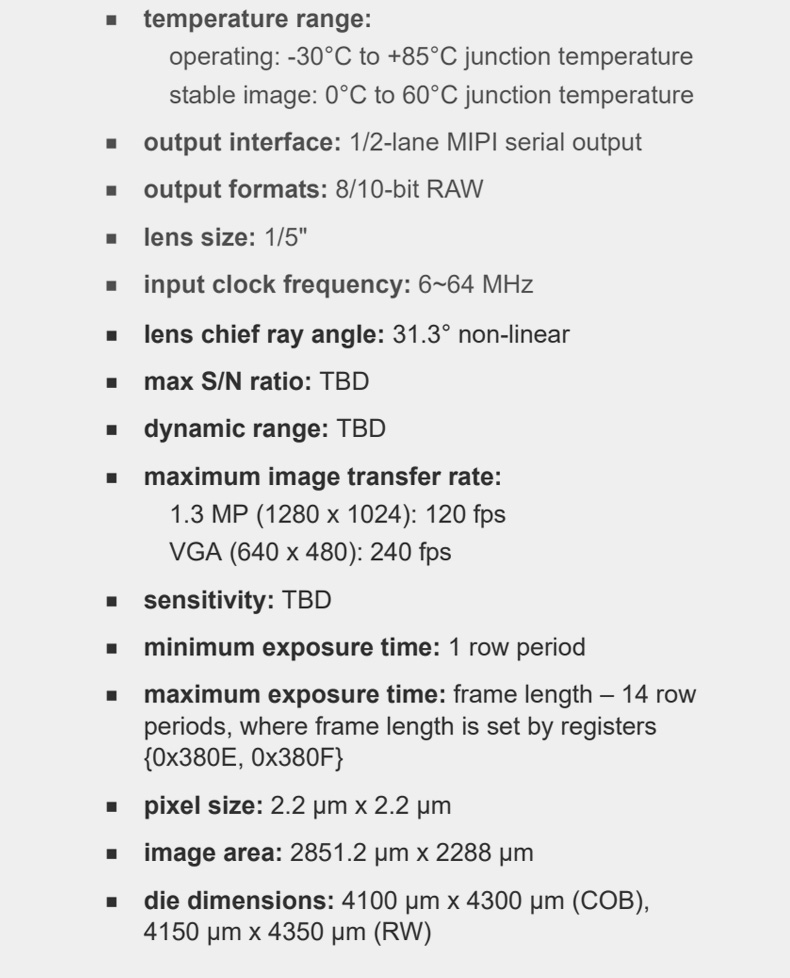 Dogoozx 1.3MP 240fps motion capture global exposure OG01A1B robot VR camera module MIPI插图2