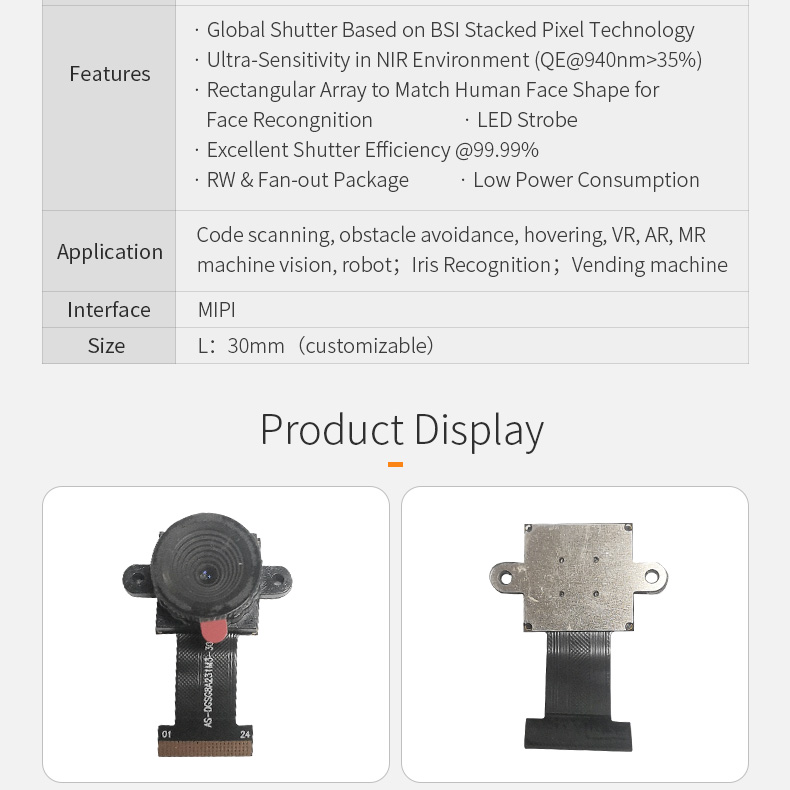 Dogoozx HD 1.3MP Global Exposure Scan Code Avoid Obstacle SC132GS NIR MIPI Camera Module插图1