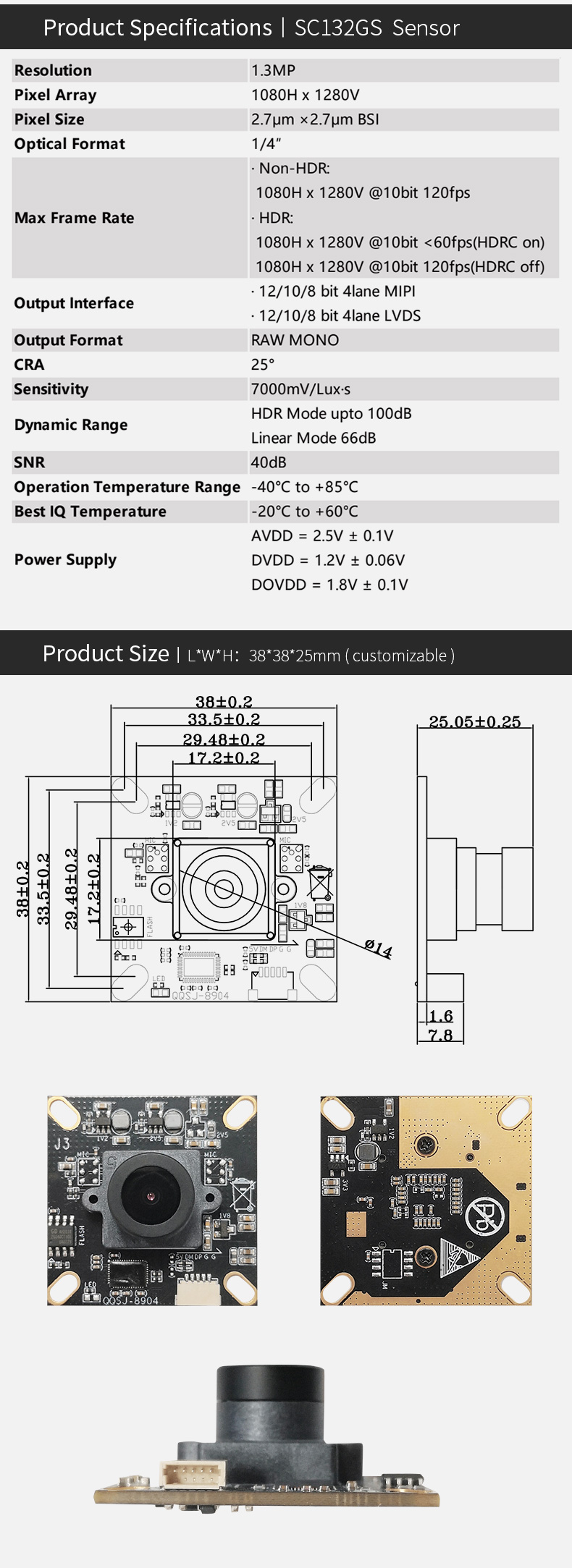 Dogoozx SC132GS 720p global shutter Hotel service robot UAV hovering USB camera module插图3