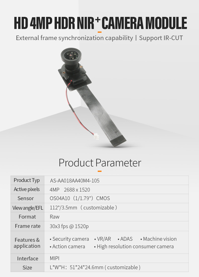 Dogoozx With IR-Cut NIR Day night automatic switching monitoring OS04A10 4MP 90fps Camera Module插图