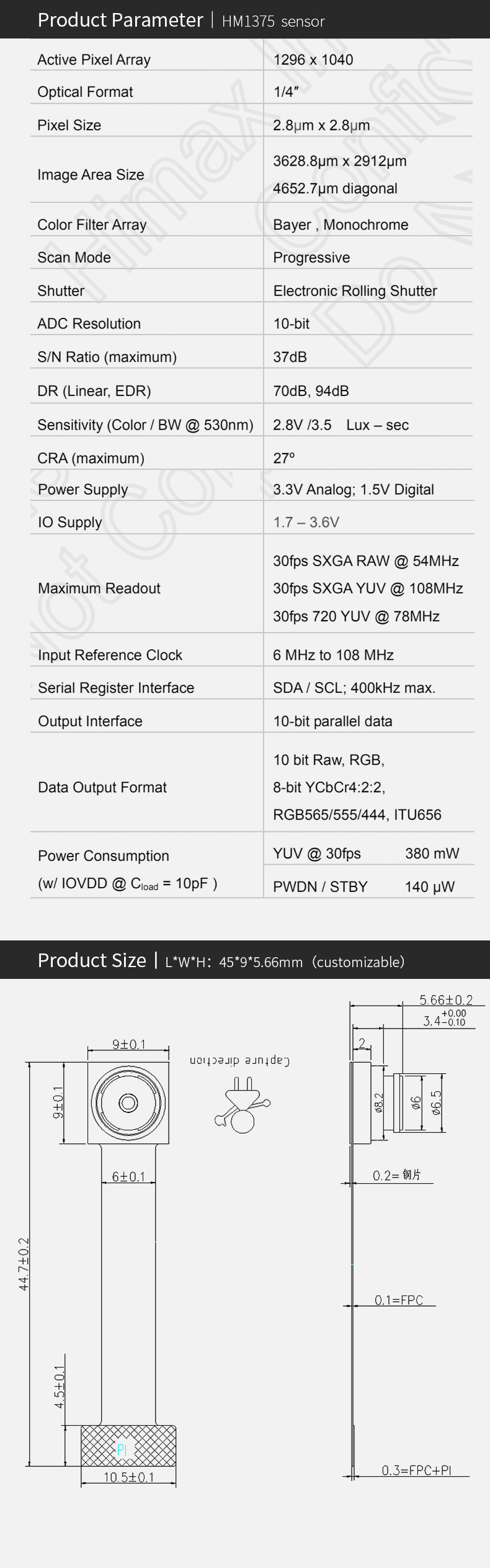 Dogoozx HD 1.3MP 960P 720P self-with YUV HM1375 smart home DVP monitoring camera module插图2