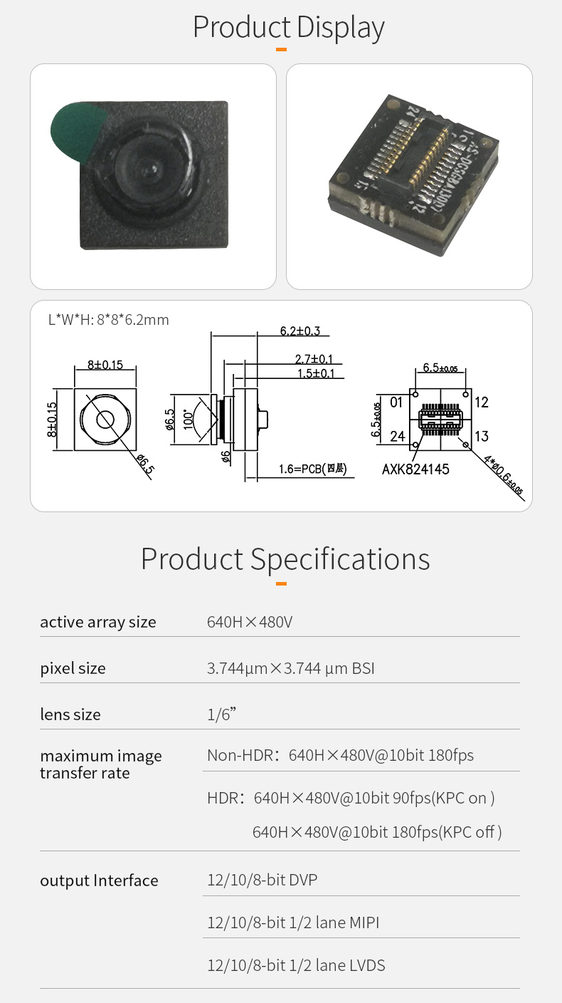 Dogoozx SC031GS VGA Global Exposure Subminiature Structure 180fps mini DVP Camera Module插图1