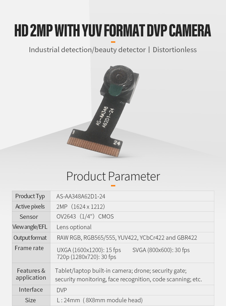 Dogoozx 2MP OV2643 with YUV Smart home Industrial Inspection DVP UXGA 720P Camera Module插图