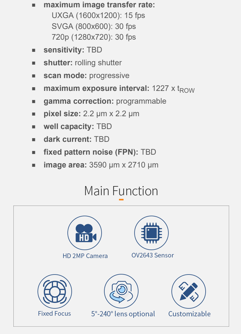 Dogoozx 2MP OV2643 with YUV Smart home Industrial Inspection DVP UXGA 720P Camera Module插图3