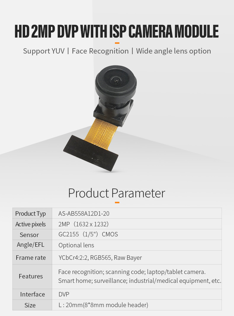 Dogoozx GC2155 HD 2MP Support YUV Face Recognition Wide Angle With ISP DVP Camera Module插图