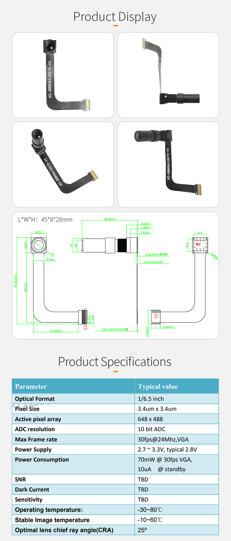 Dogoozx 0.3MP telephoto narrow angle 6 degrees dvp GC0308 motion detection camera module插图1