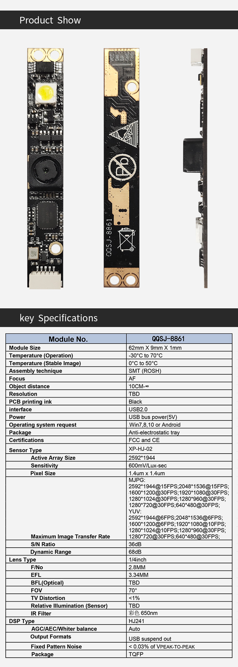 Dogoozx 2K OV5640 5MP YUV MJPG With flash LED 650 850nm USB QR Scanning Camera Module插图3