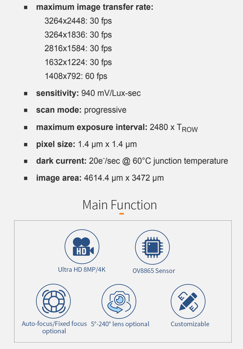 Dogoozx OV8865 Sensor No Distortion 8MP Autofocus 4K MIPI Camera Module插图3