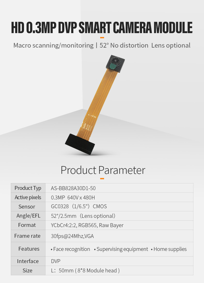 Dogoozx VGA distortion free GC0328C face recognition DVP smart home fpc camera module插图