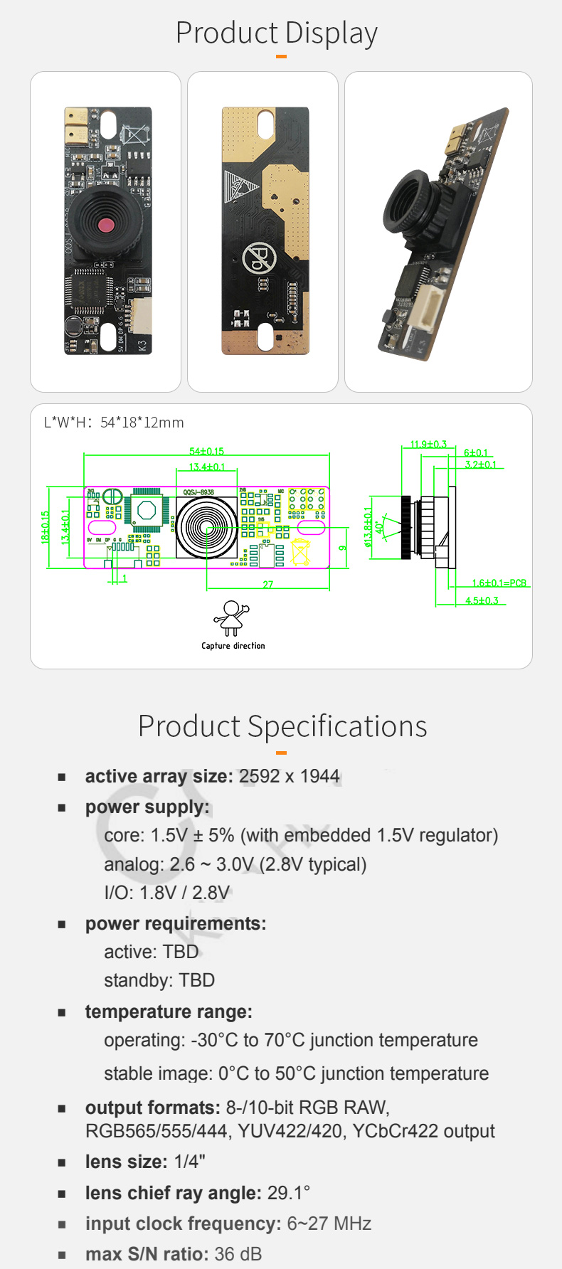 Dogoozx 2MP HD fixed focus 1080p usb drive-free Scan code payment OV5645 camera module插图1