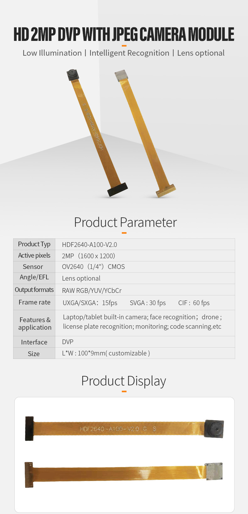 Dogoozx 2MP OV2640 1600×1200 with ISP JPEG DVP Security Monitoring AI Camera Module插图