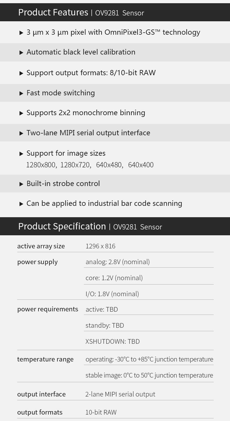 Dogoozx Global Shutter 1MP 120fps Mipi OV9281 Optical flow localization Camera Module插图1