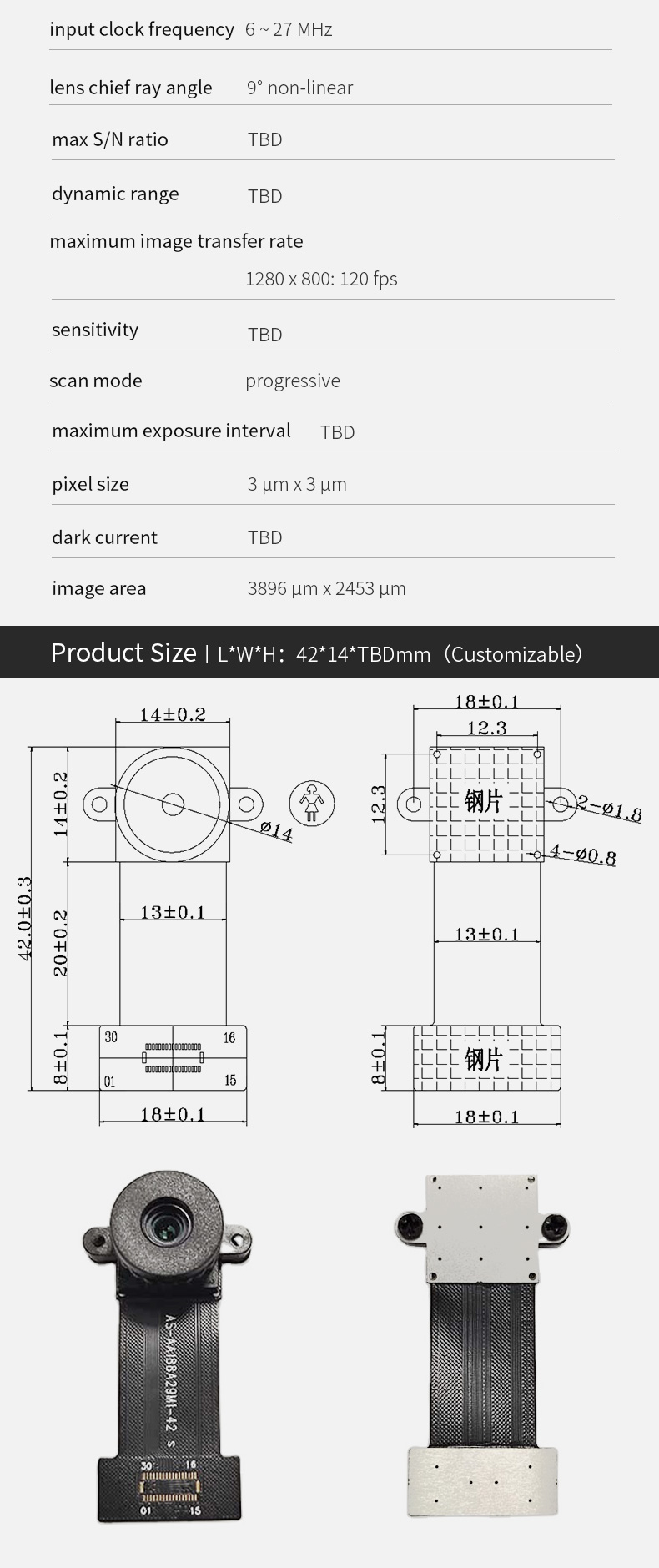 Dogoozx Global Shutter 1MP 120fps Mipi OV9281 Optical flow localization Camera Module插图2