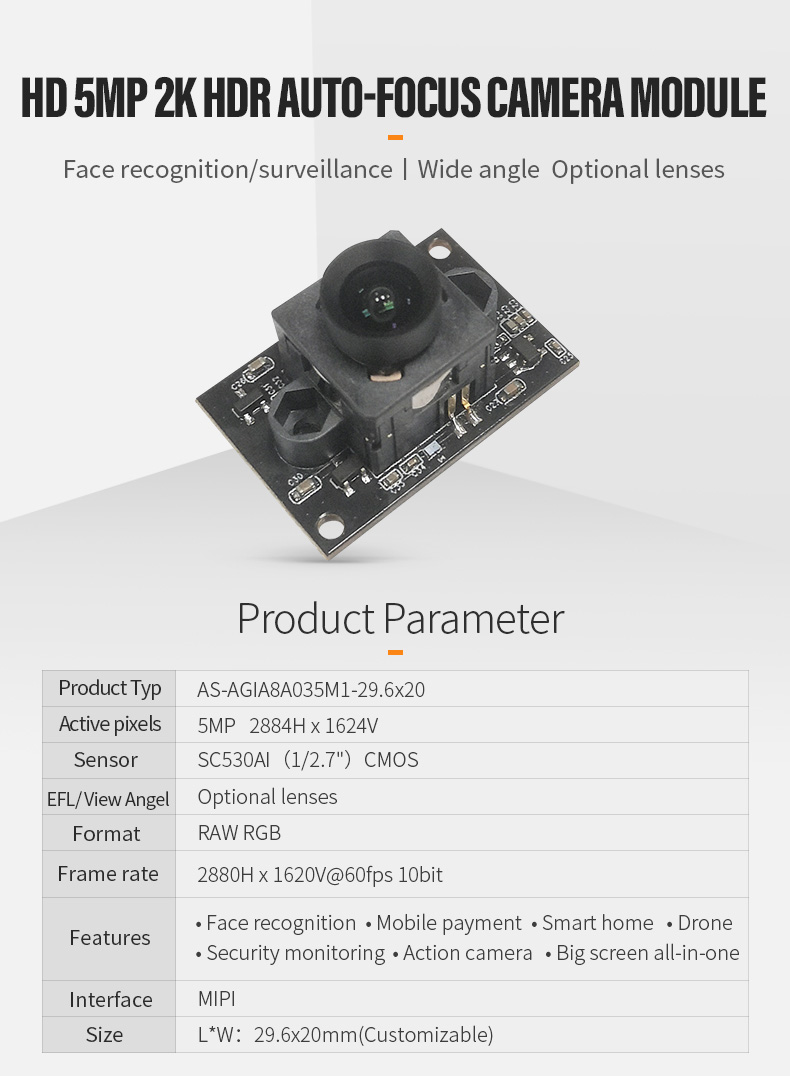 Dogoozx 5MP 2K 60fps SC530AI HDR Auto-focus MIPI Backlight Monitoring PCB Camera Module插图