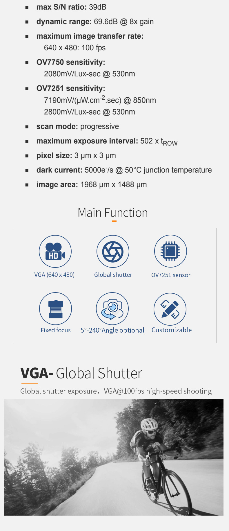 Dogoozx OV7251 0.3MP VGA 100fps Global Shutter ADAS obstacle avoidance VR Camera Module插图2