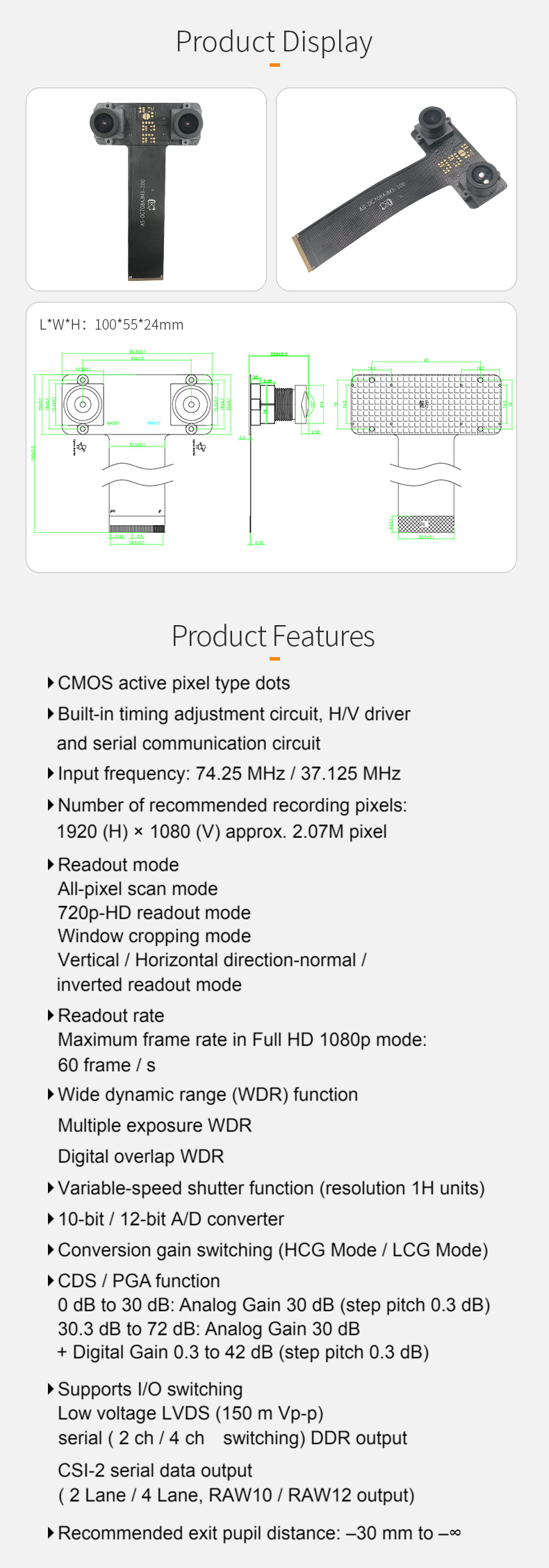 Dogoozx Mipi 1080p HDR HD surveillance IMX307 binocular 3D reconstruction camera module插图1