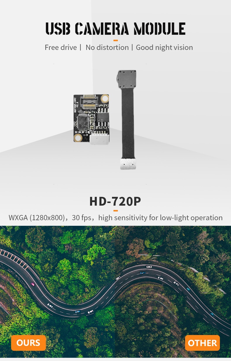 Dogoozx Distortionless OV9712 720P UVC Agreement USB Split-type Wiring Camera Module插图