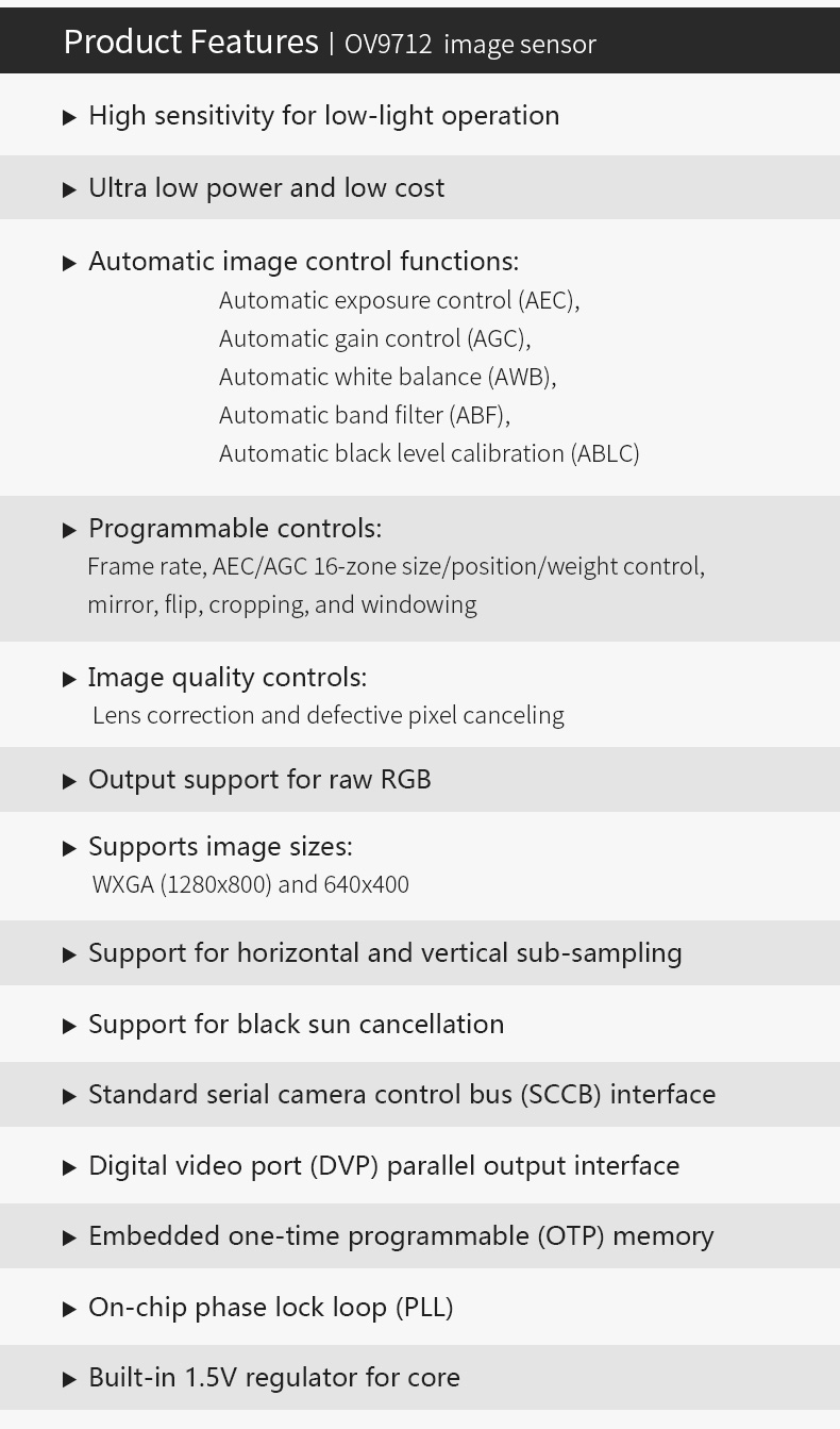 Dogoozx 720P OV9712 Mipi CSI CSI1 CSI2 DVP RGB Parallel 24Pin Socket Cmos Camera Module插图2