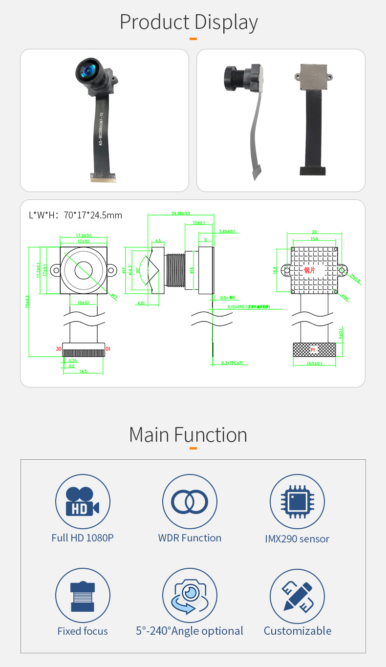 Dogoozx HD 1080p 120fps Head mounted action camera 2MP mipi csi HDR IMX290 camera module插图2