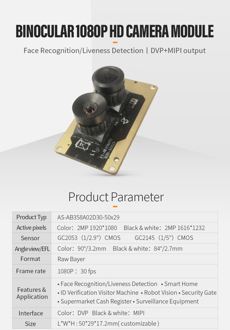 Dogoozx 1080P Binocular GC2053 GC2145 MIPI DVP Dual interface 3D scanning Camera Module插图