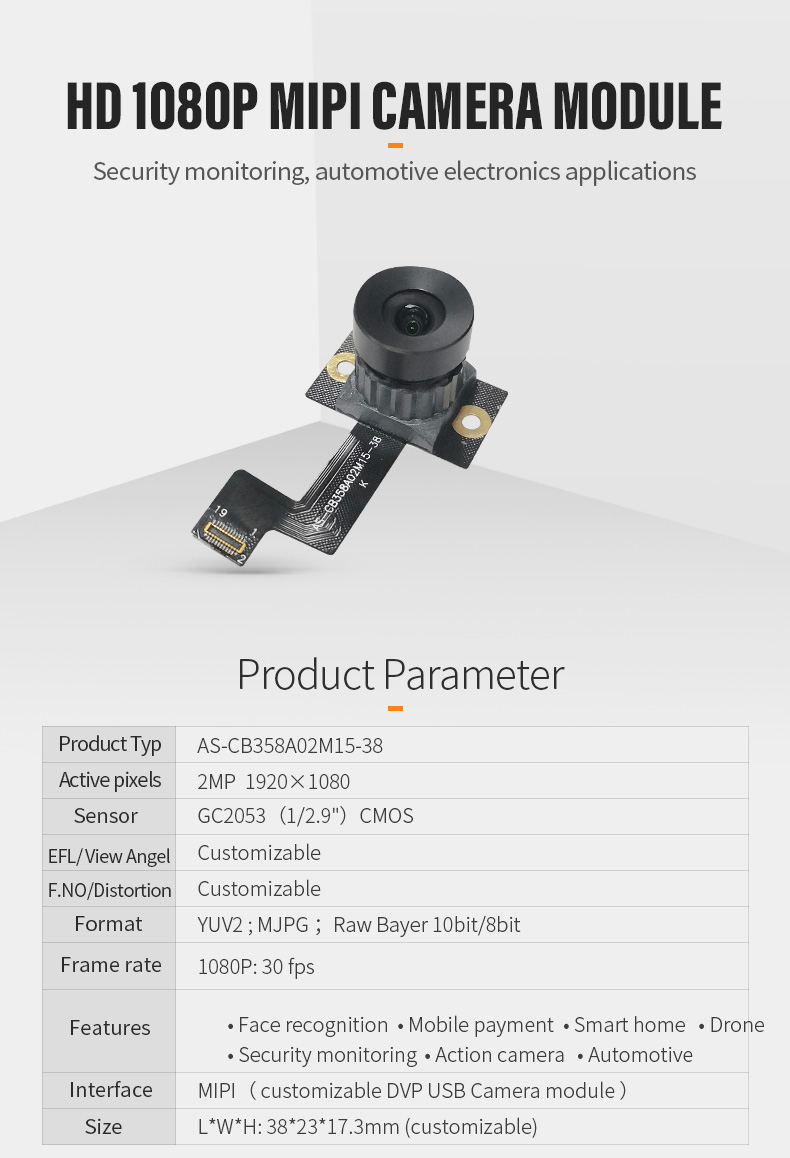 Dogoozx HD 1080P Low-Light DVP MIPI 30fps High Frame GC2053 Vehicle Aerial Camera Module插图