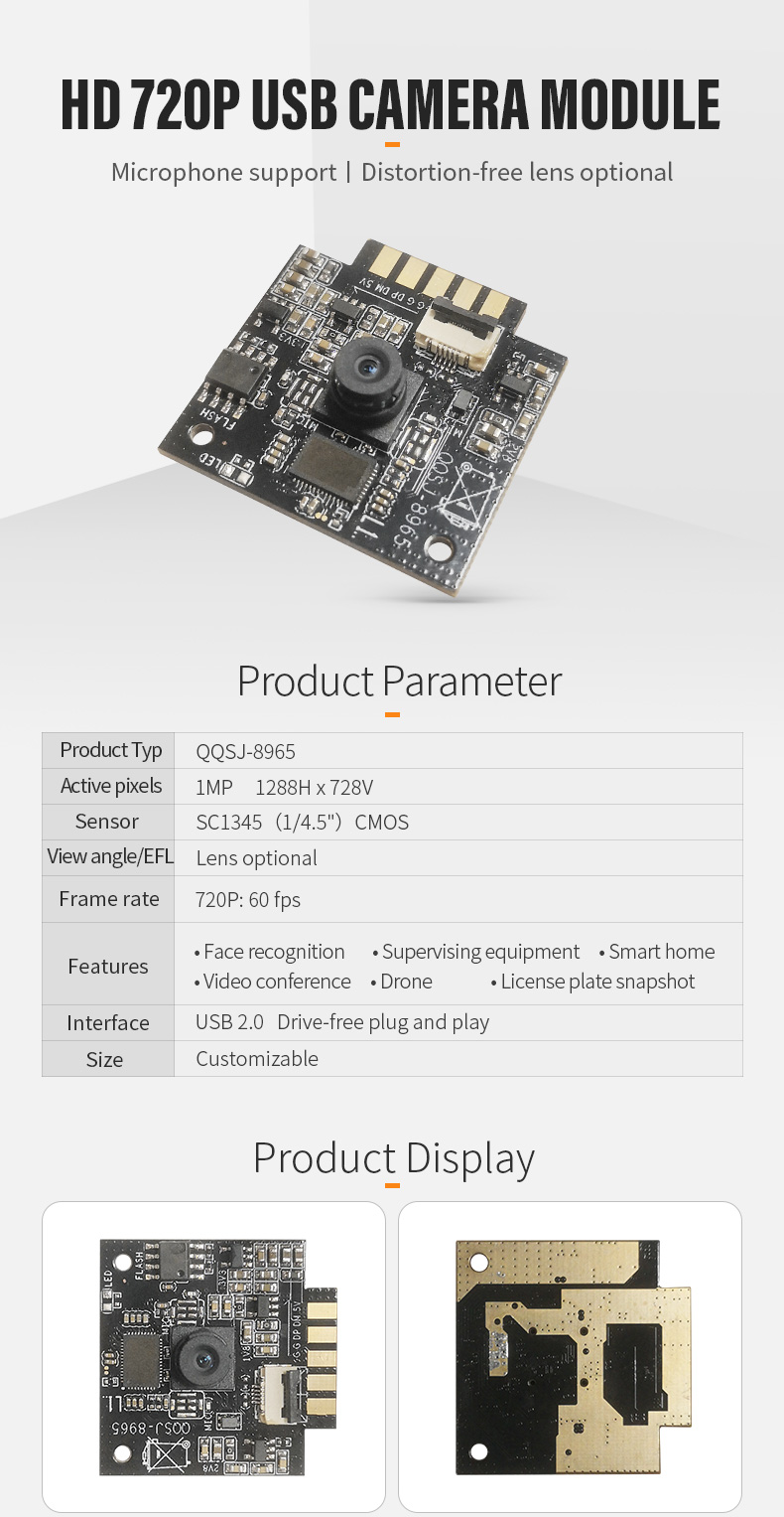 Dogoozx 1MP SC1345 sensor 720P 60fps Video Teleconference Equipment USB2.0 Camera Module插图