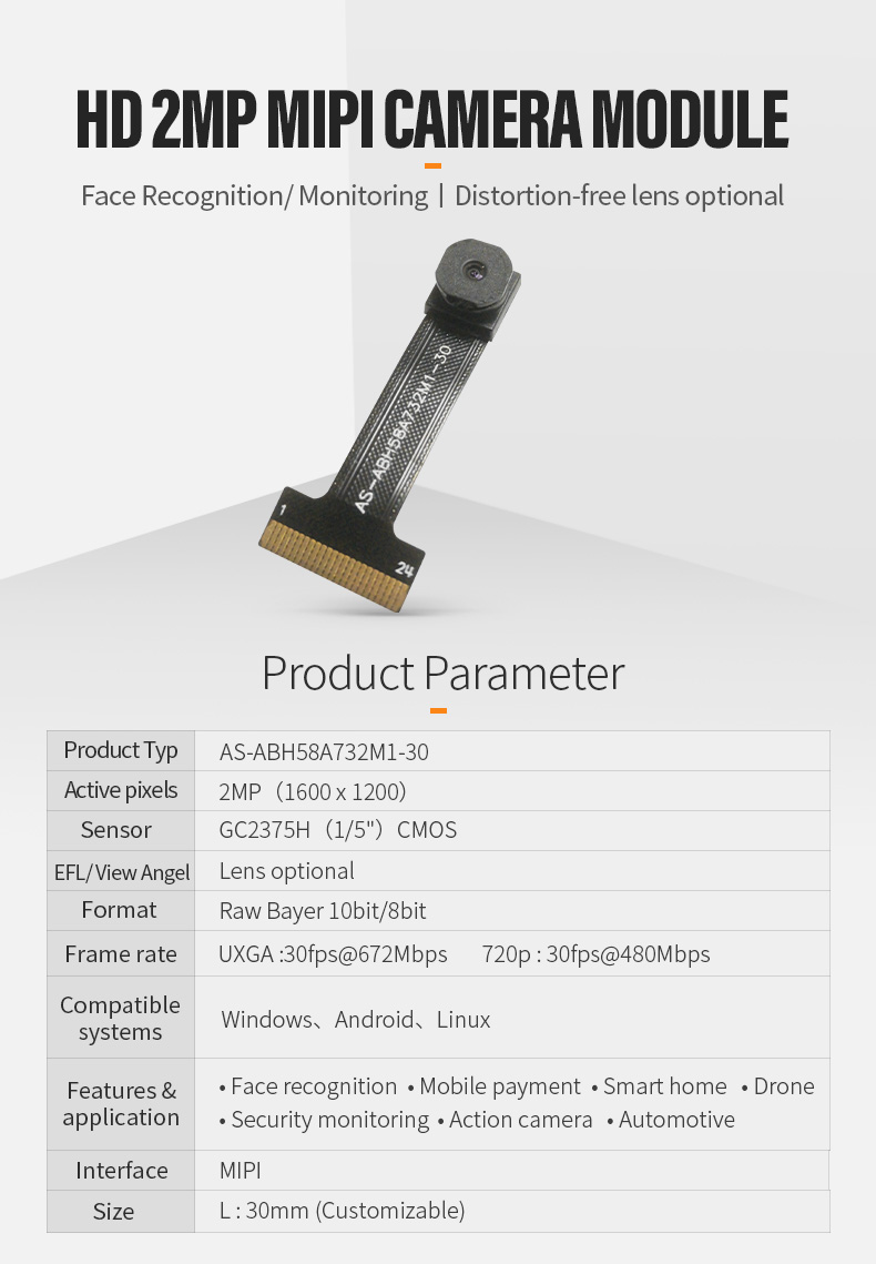 Dogoozx GC2375H 1/5″ 2MP with ISP YUV photo recognition Skin detector MIPI camera module插图