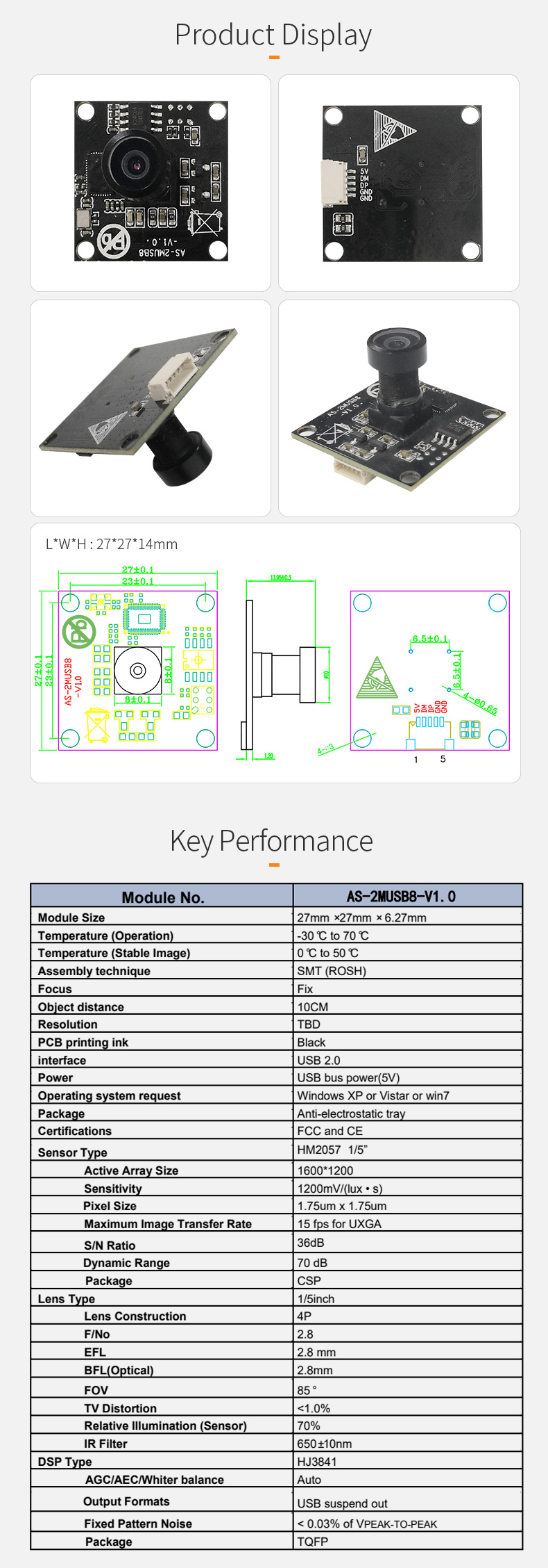 Dogoozx Factory Direct Sale HM2057 Wide Angle 2MP 30fps 27x27mm PCB USB Camera Module插图1