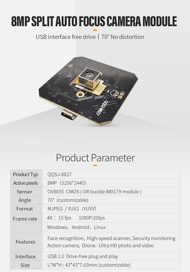 Dogoozx 8MP Split-type IMX179 OV8835 AF FPC High-Speed scanner TYPE-C 4K Camera Module插图